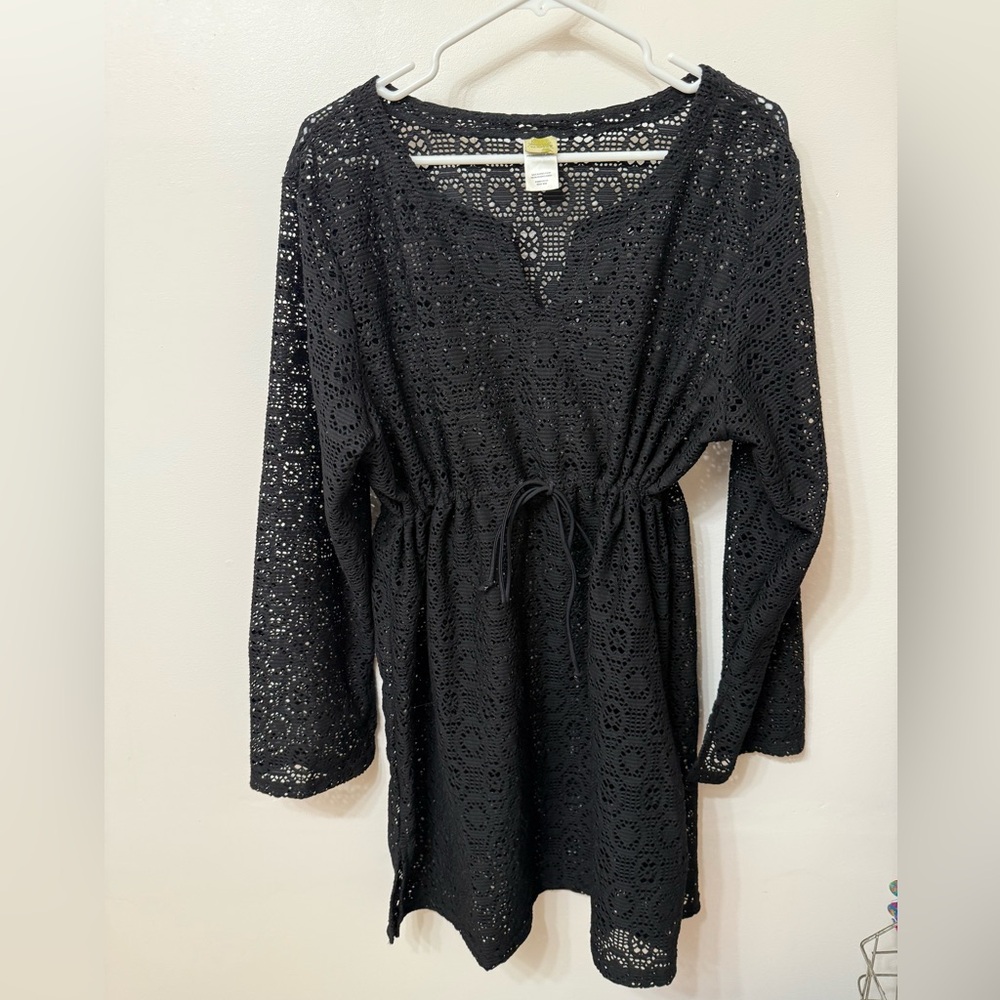 Islander Black Crochet Swim Coverup